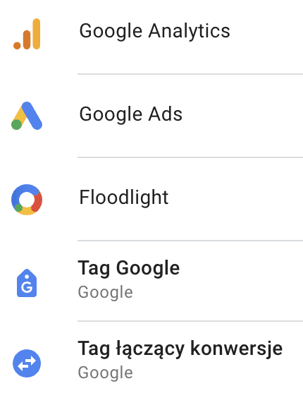 lista tagów google