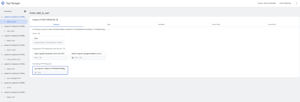 debug view gtm server side